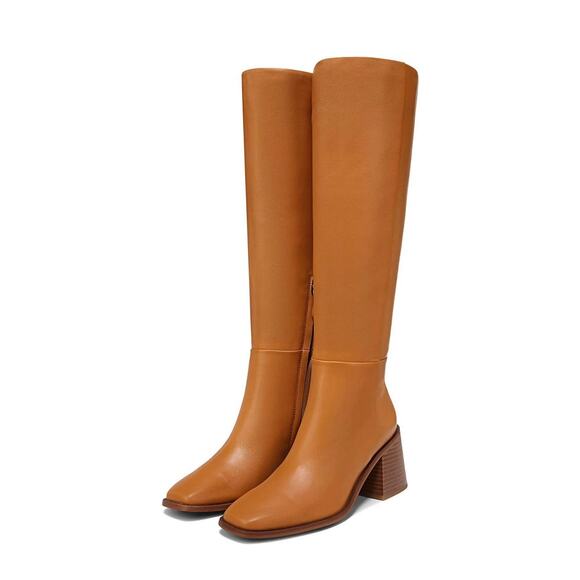 Sam Edelman Wade Camel Leather Block Heel Knee-High Boots Women’s Size 9 - Picture 1 of 9